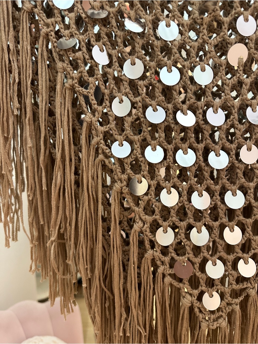 Fringed Crochet Tunic with Metallic Discs - Brown - Picture 2 of 4